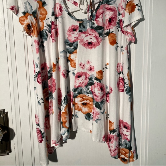 Jessy B Floral Flowers Pink Orange White Blouse - Picture 9 of 12